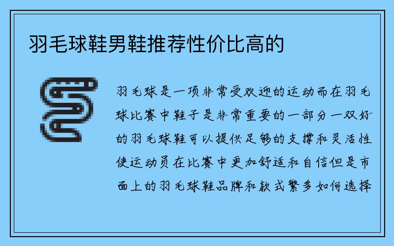 羽毛球鞋男鞋推荐性价比高的